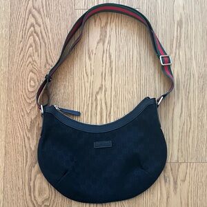 Black Shoulder Bag w/ Green & Red Strap